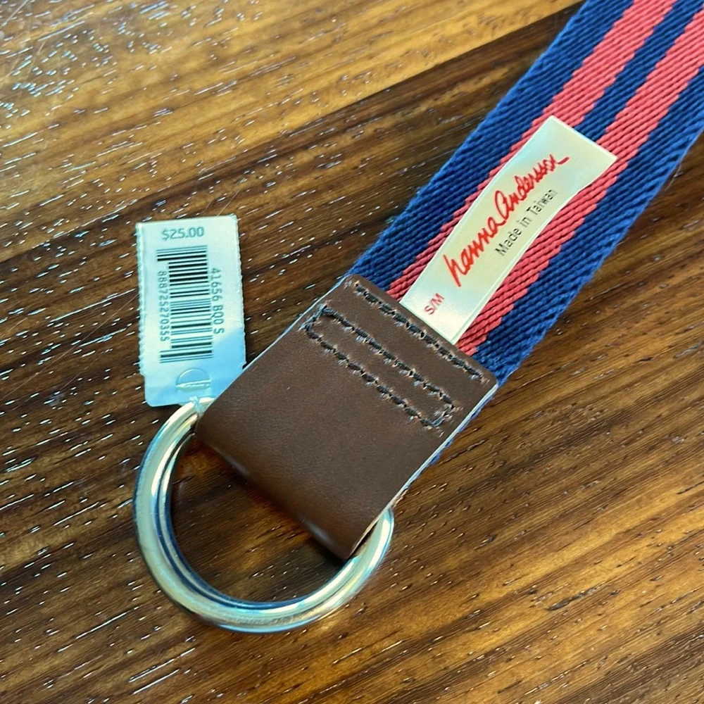 Hanna Andersson Navy and Red Striped D Ring Boys Belt 31” Size Small Medium
